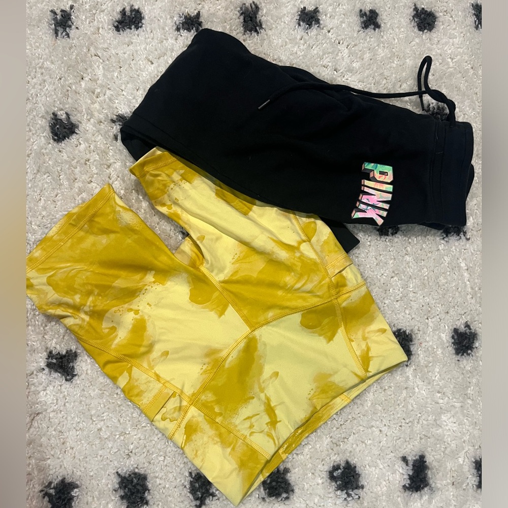 pink sweats and yellow biker shorts